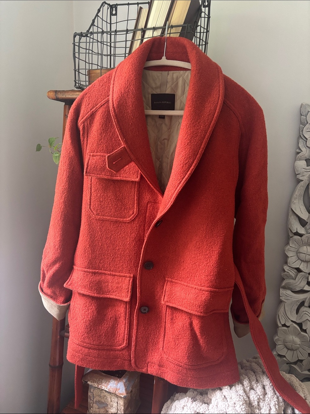 Banana Republic Women’s Rustic Orange Wool Shawl Collar Coat